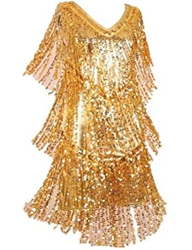 Brinny Klassiker 20er Double Side Flapper Fringe Tassel Tiered Swing Minikleid Partei Passt für EU 32-40