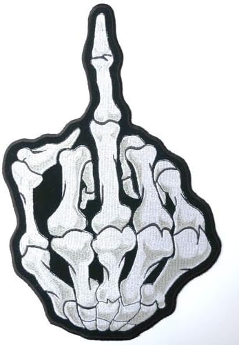Skeleton Bone Middle Finger Big Biker Punk Back Patch 10x7 CM Iron on Sew Applique Embroidered Patches