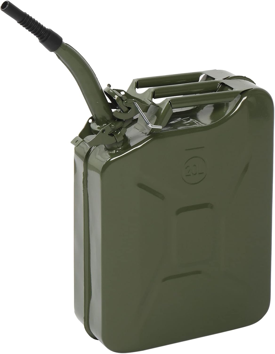 Petrol Can 20L, Jerry Can with Spout, Metal Fuel Can Tank Portable Oil Can Diesel Storage Can for Car Truck Motorcycle Vehicle Off Road Emergency Supply, 5 Gallon Water Jerry Can Container (Green)