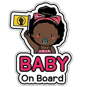 GEEKBEAR Baby on Board Sticker for Cars (Afro-american Girl, 1 Pack) - Baby on Board - Baby on Board Magnet for Car - Baby on Board Sign - Baby on Board Decal - Cute and Funny Baby in Car Sticker for Cars