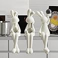 3Pcs White Decor Statue Home Decoration Sculpture Accent, Modern Art Cute Thinker Rabbit Animals Collectible Sitting Figurines, Resin Living Room Book Shelf Coffee Table Ornaments,White