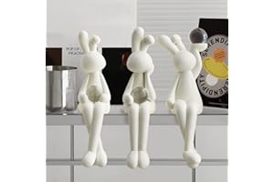 MASVAN 3Pcs White Decor Statue Home Decoration Sculpture Accent, Modern Art Cute Thinker Rabbit Animals Collectible Sitting Figurines, Resin Living Room Book Shelf Coffee Table Ornaments,White