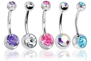BODYA Belly Bars Balls Surgical Steel Belly Button Jewelry, Pack of 5, Body Piercing Jewelry