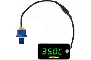 NORXI Termometro Digitale Universale per Moto, 3in1 Moto Oilo Termometro Orologio Impermeabili Voltmetro per Moto, Celsius Fahrenheit Possono Convertiti, con Sensore Temperatura Adapter, 1215 Adapt, Verde