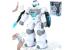 VATOS Robot zabawka dla dzieci, możliwość ponownego ładowania, zdalnie sterowana muzyka z oczami LED, muzyka i rozpoznawanie gestów, programowalna dla dzieci w wieku 5, 6, 7, 8 lat, prezent dla