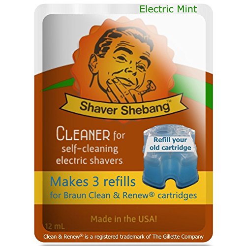 9 Refills for Braun Cartridges - Electric Mint - 3 Shaver Shebang™ cleaner solution replacements for Clean & Renew