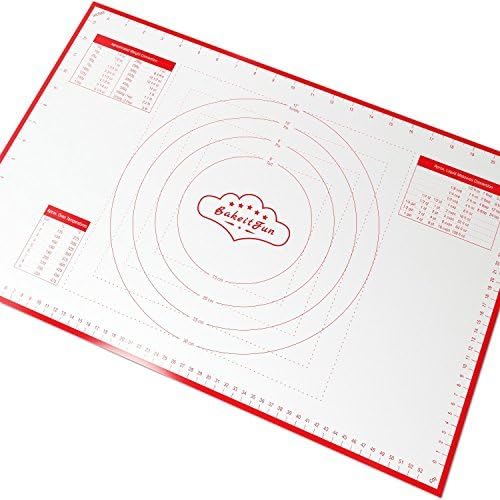 BakeitFun Silicone Pastry Mat With Measurements, Standard Size 23" x 15", Full Sticks To Countertop For Rolling Dough, Conversion Information Included, Perfect Fondant Surface, FDA Approved &amp; BPA Free