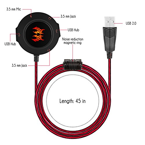 KOTION EACH Soundkarte USB Soundkarte Externer Stereo Sound Adapter für Windows und Mac. Plug & Play Keine Treiber benötigt. (Schwarz Rot) - 2