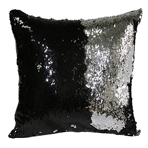 Alxcio 1 Pcs Doppel Farbe Glitter Pailletten Kissenbezug Sofa Werfen Kissen Startseite Schlafzimmer Dekokissen Fall 40 x 40 cm (Schwarz und Silber)