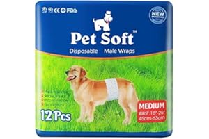 Pet Soft Male Dog Nappies - Disposable Pet Diapers Male Dog Wraps, Super Absorbent Doggy Puppy Nappies for Dogs & Cats Urinary incontinence Medium 12count (M 12count (18'-25'))
