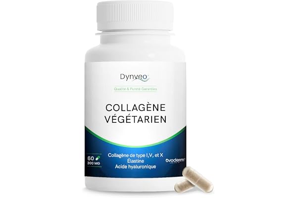 Collagène Naturel Végétarien Ovoderm® - 60 Gélules 300mg - Anti-Âge & Peau Hydratée - Type I, V & X avec Acide Hyaluronique, Élastine, Glucosamine & chondroïtine - Complément 100% Naturel – Dynveo