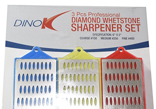 Dinok – großen 15,2 x 5,1 cm 3 PC Diamant Schleifstein Set mit Rutschfeste Saugfuß, perfekt für Schärfen Meißeln, Schärfen Holz arbeiten Tools, Schärfen Messer, grob, mittel und fein Schattierungen - 5