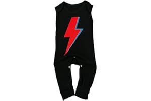 Baby Moo's Bowie Bolt Baby Romper | Unisex Cool Ziggy Stardust Music Sleeveless Baby Outfits - Alternative Rock n Roll Baby Shower Gifts UK