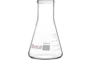 StonyLab 1-Pack 100ml Bocca Stretta Erlenmeyer Boccette di Vetro Glass Flasks con Bordo Resistente - (100ml Adatte per Tappo in Gomma StonyLab 5#)