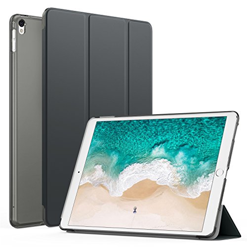 MoKo Hülle für Neu iPad Pro 12.9 2017 - PU Leder Tasche Schutzhülle Schale Smart Case mit Translucent Rücken Deckel, mit Auto Schlaf / Wach Funktion und Stanfunktion für Apple New iPad Pro 12.9 Zoll 2017 Tablet, Space Grau