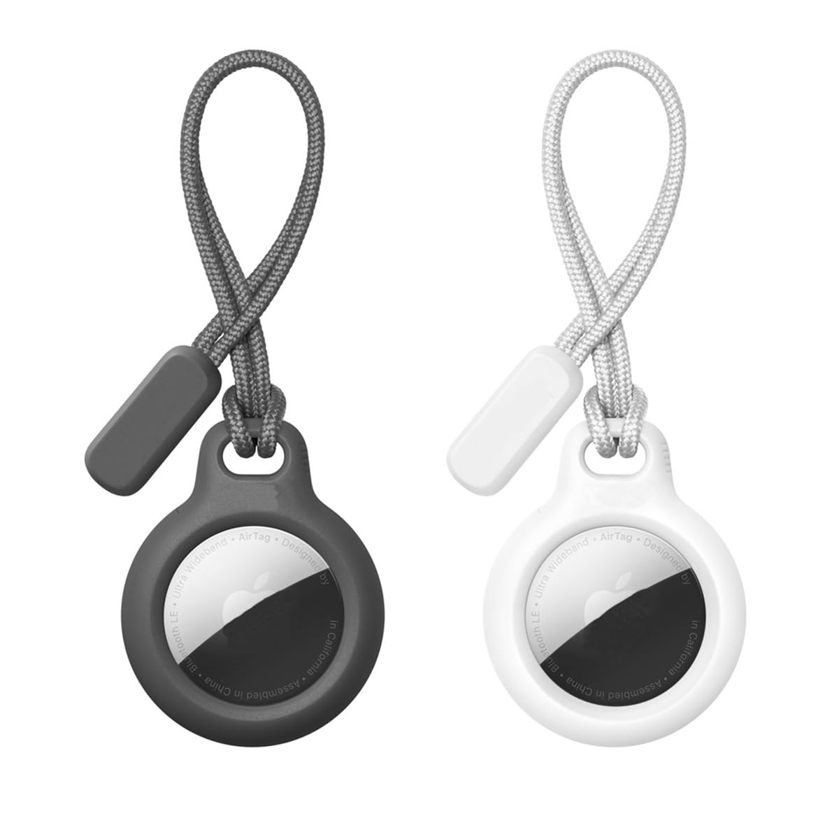 ZORBES 2Pcs Silicone AirTag Holder with Nylon Strap Waterproof Silicone AirTag Holder for Keychain, Pets, Items, Bag, Backpack, Luggage, No AirTag, Black+White