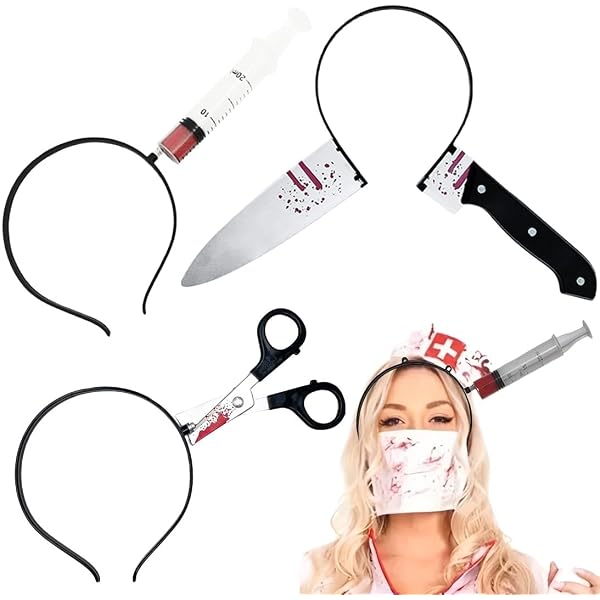 Set 3 Fascie Halloween Spaventose Con Ascia, Forbici E Siringa - Effetto Sangue Realistico Per Feste E Costumi