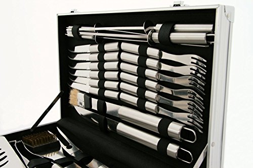 CampFeuer – Edelstahl Grillbesteck Set in 3 Varianten zur Auswahl, mit Aluminiumkoffer (24-teilig) - 5