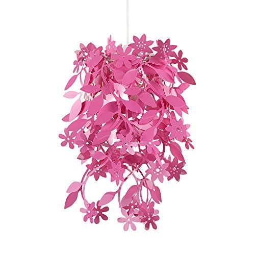 Schöner und moderner Lampenschirm in rosa mit hängendem Blumen- und Blütenmotiv – für Hänge- und Pendelleuchte