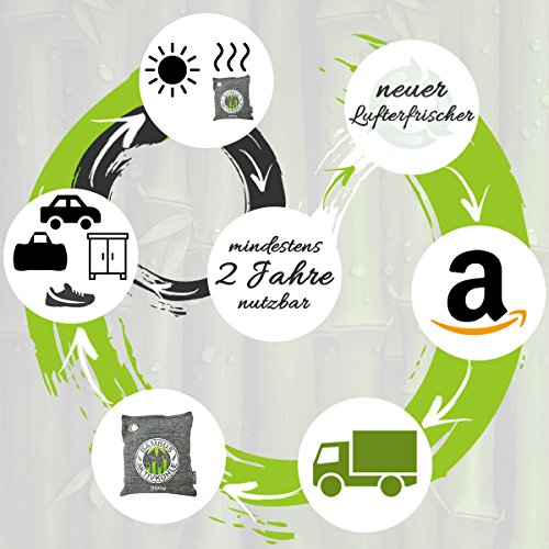 Luftentfeuchter mit natürlicher Bambus-Aktivkohle im Duft-Säckchen ✮ Der beste ökologische Luftreiniger als nachhaltiger Geruchsentferner in ökologischer Verpackung ✮ 100% plastikfreier biologisch abbaubarer Lufterfrischer mit Aktivkohle ✮ Bambus-Luftreiniger für Auto, Küche, Schrank, Wohn-Zimmer, WC oder Tasche - 3