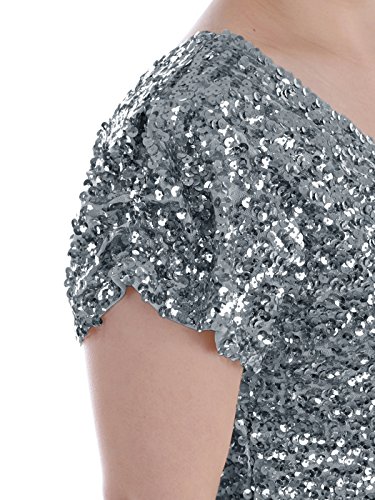 Anna-Kaci Frauen Sparkly Glitzer Pailletten Kurzarm V-Ausschnitt Bodycon Mini club Kleid - 6