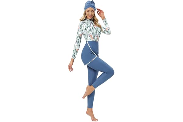 FYMNSI Femmes Musulmanes Maillots De Bain Couverture Complète À Manches Longues avec Fermeture Éclair Avant Islamique Hijab Burkini Ensemble