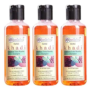 Khadi Rishikesh Herbal Saffron Tulsi Reetha Shampoo Combo Set Pack Of - 210ml X 3 (630)ml
