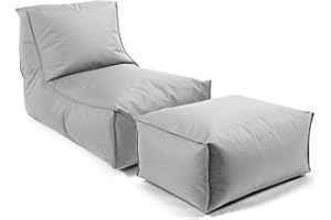 ‎MOKEBO mokebo® Sitzsack mit Hocker für Kinder & Erwachsene 'Der Sundowner', Bean Bag mit Füllung oder Bodenkissen für Indoor & Outdoor, auch als Liegekissen, Relaxliege oder Liege in Grau