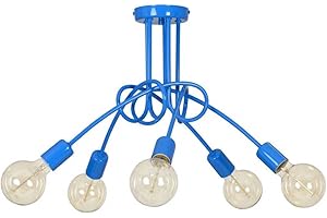 LIGHT HOME LH Light-Home Edison 5 Lampadario da Soffitto Industriale - Lampadari Moderni Per Soggiorno Camera da Letto e Cucina in Metallo - a 5 Luci - E27 - Blu
