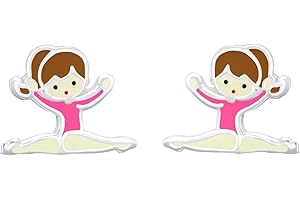 Zenvie Cute Gymnast Stud Earrings with Gift Box Sterling Silver Pink Gymnastics