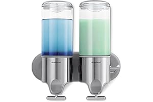 simplehuman BT1028 444 ml podwójna naścienna pompa dozująca mydło do mydła, szamponu, odżywki, żelu pod prysznic, nadaje się do łazienki, łatwa instalacja, nierdzewna, szczotkowana stal nierdzewna