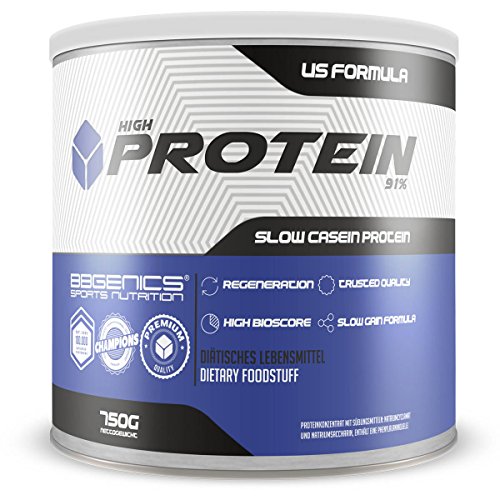High Protein 91%, alto contenido de proteínas del 91 %, menos del 1 % de grasa, 1 % de carbohidratos, proteína en polvo de suero de leche y caseína, no contiene aspartamo, fresa, 750g