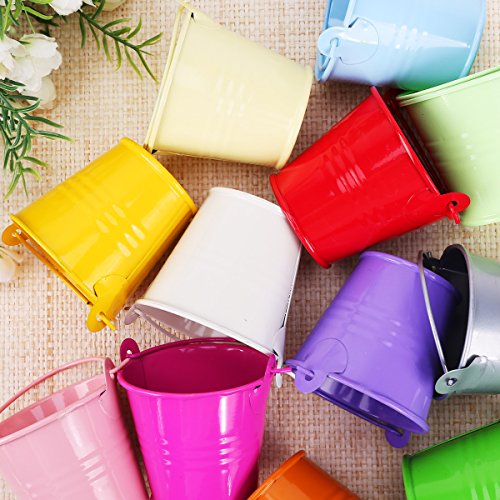 12 x Mini Eimer Bunt Gastgeschenk Hochzeit Party Taufe Süßigkeiten Bonbons Tischdeko Bonboniere Mit Tragegriff - 2