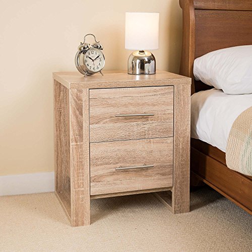 Christow Oak Effect 2 Drawer Bedside Table Bedroom Nightstand