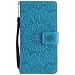 Produktbild Sony Xperia M2 Hülle, Chreey [Prägung Indische Sonne] Lederhülle Sonnen Blume Brieftasche Wallet Tasche Magnet Flip Case Handyhülle Etui mit Kartenfach Ständer [Blau]