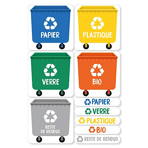 Haberdashery Online 5 Stickers Recyclage. Étiquettes Autocollants pour la Gestion des déchets. Chacun de 4,8 x 4,8 cm.