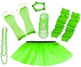 A-Express® 1x Neon Tütü Rock, 1x Ebene Beinstulpen, 1x Fischnetz Handschuhe, 1x Neon Halskette, 12pcs Gummi Armband, 1x Shamballa