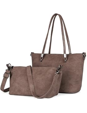 UTO Damen Schultertasche 2 Piece Shopper PU Leder Handtasche Purse Tasche Set