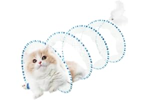 EASTLION Zabawki dla kotów, składany tunel dla kota, zabawki z piórami z dzwonkiem dla kotów, interaktywna zabawka dla zwierząt domowych, tunel tunel dla kociąt małych zwierząt, niebieski