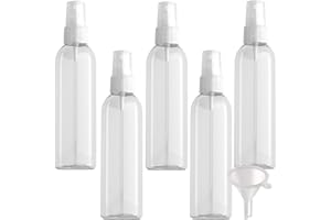 PQPAUTY 5 Piezas Pequeño 200ml Botella de Spray Plástico PET Vacías Transparentes con Bomba en Spray Transparentes de Niebla Atomizador para Perfume Viaje Artículos de Agua Cosmético, 1 Pieza Embudo