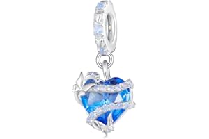 luvhaha Dream Magic Love Blue Heart Charms z motylem, srebro wysokiej próby 925, wisiorek z koralikiem, biżuteria na prezent do bransoletki Pandora Charms, Srebro szterlingowe