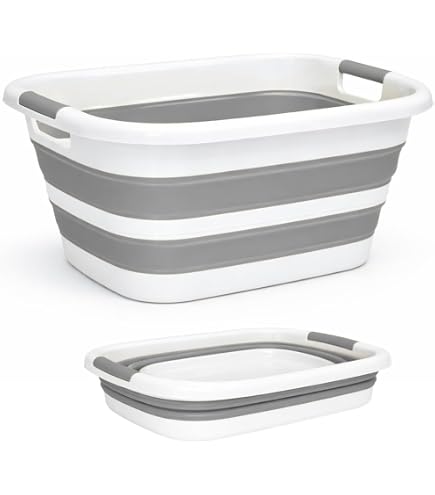 Bassine Pliable 6L 5five – Grise/Blanche, Gain De Place Énorme, Idéale Ménage, Lessive, Cuisine, Compacte Et Robuste