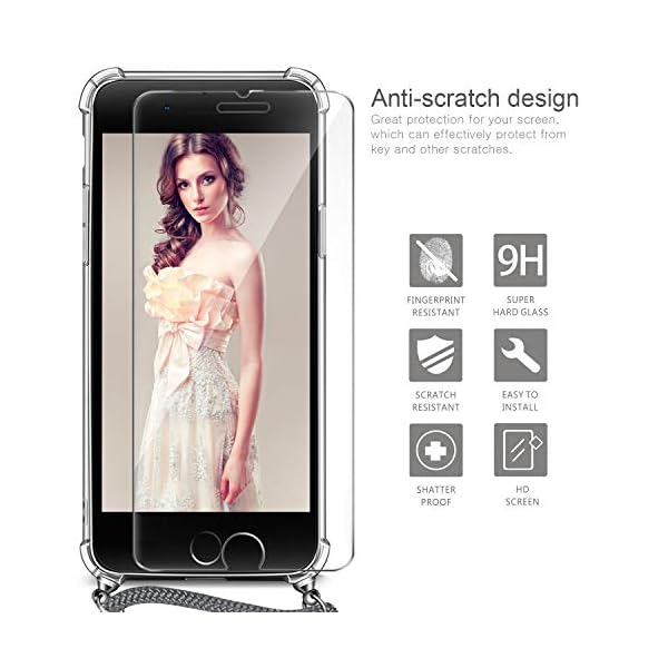 AROYI Handykette Handyhülle + Panzerglas Schutzfolie für iPhone 7/8 Hülle mit Kordel zum Umhängen – Bild 3