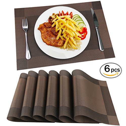 Platzdeckchen Fanuk 6er waschbar rutschfeste Tischmatten aus PVC braun 30*45cm