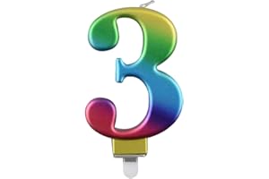 PARTY GO 3 Anno Candele di Compleanno Numero 3, Candele di Compleanno Colori dell'arcobaleno, Adatto A Feste di Compleanno