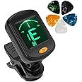 SOUVENIR Guitar Tuner | Digital Calibration Tuner with LCD Display for Guitar Easy to Use Highly Accurate Clip-on Electronic Tuner for Acoustic and Electric Guitar with 5 Picks