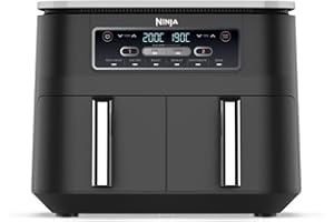 NINJA Foodi DualZone Air Fryer 2 Compartiments, 2 Zones de Cuisson Indépendentes, Capacité 7,6L, Air Fyer 6-en-1, Max 240°C, Pièces Antiadhésives Amovibles lavables au lave-vaisselle, Noir AF300EU