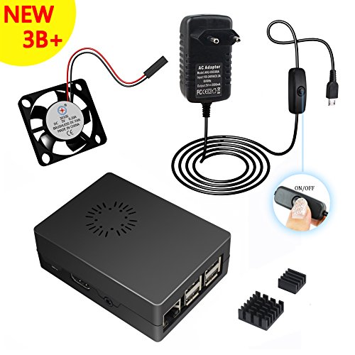 Micro USB 5V 3000mA Adaptador Interruptor de alimentaci  n   Caja de caja negra ABS   disipador de calor   ventilador para Raspberry Pi  equipo b  sico de experimentaci  n de arrancador de escritorio 