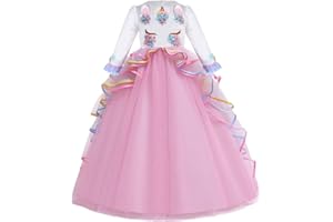 MYRISAM Ragazze Unicorno Principessa Abiti Manica Lunga Tulle Arcobaleno Compleanno Matrimoni Vestito Natale Halloween Carnevale Cosplay Cerimonia Festa Abito