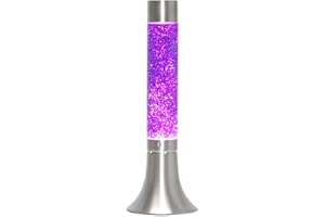 Licht-Erlebnisse Lampe à Lave Verre Aluminium en Argent Violet Paillettes Salon H:37,5 cm G9 ampoules incluses Lampe de Table Rétro Paillettes YVONNE